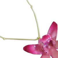 The cord is knotted on both sides of a flower component.